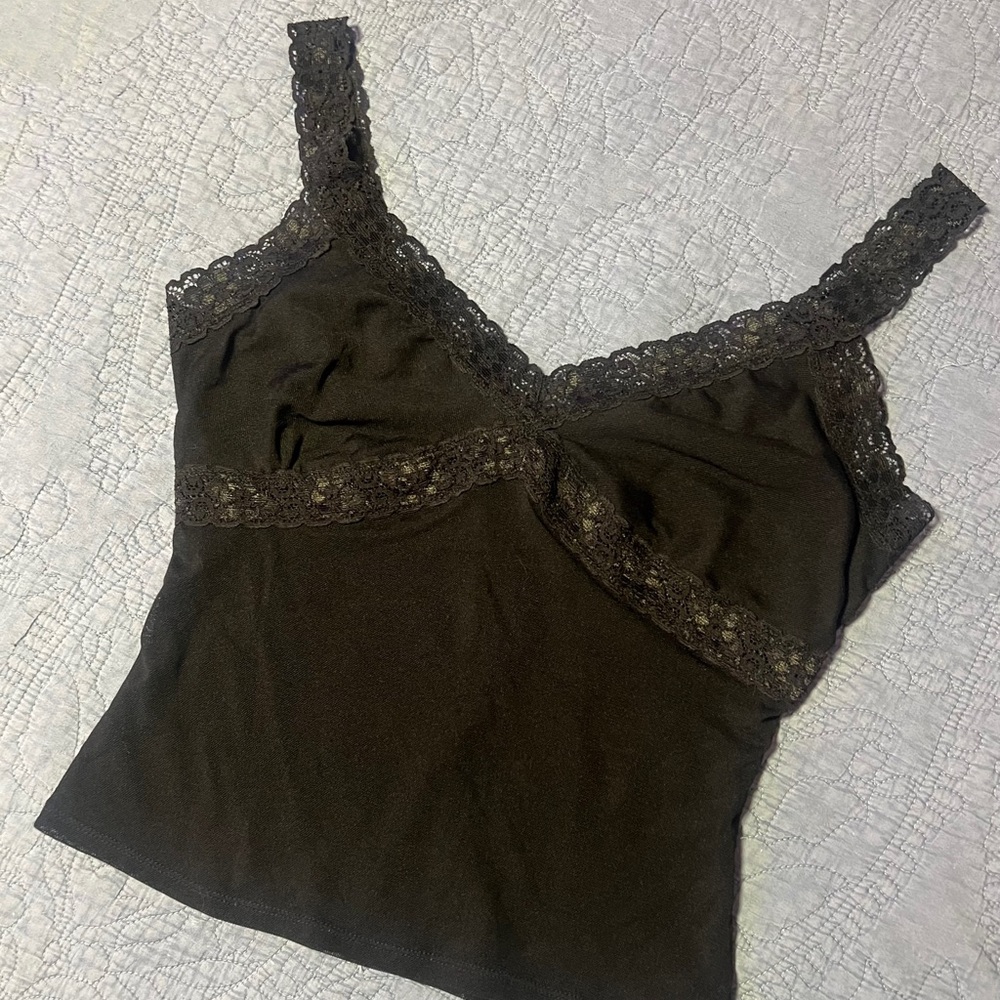 Black Bisou Bisou lace trim top